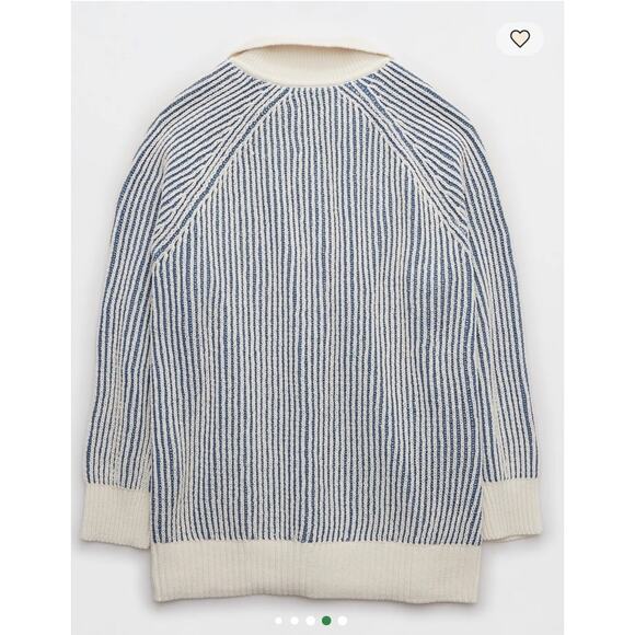 Aerie Sugar Rush Chenille Polo Henley Sweater Striped Oversized Coastal Preppy M - Picture 14 of 15